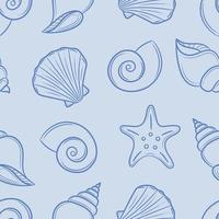 Blue seashell seamless vector pattern