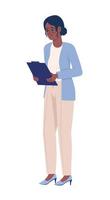 Sad woman with clipboard semi flat color vector character