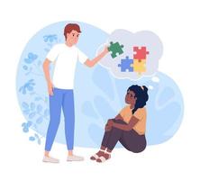 Supportive relationship flat concept vector illustration. Mental help. Editable 2D cartoon characters on white for web design. Overcome depression creative idea for website, mobile, presentation