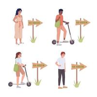 Go green semi flat color vector characters set. Editable figures. Full body people on white. Simple cartoon style illustrations pack for web graphic design and animation