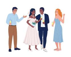 Smiling groom and bride with friends semi flat color vector characters. Editable figures. Full body people on white. Simple cartoon style illustration for web graphic design and animation