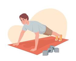 Man doing push up exercise 2D vector isolated illustration