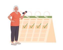 Old woman regular exercise flat concept vector illustration. Editable 2D cartoon characters on white for web design. Consistency exercise at old age creative idea for website, mobile, presentation