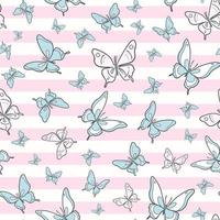 Vector butterfly seamless repeat pattern, blue and pink background.