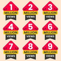 million views celebration background design banner 1m to 9m views label set vector