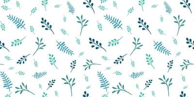Fondo de vector blanco y azul con hojas, patrón sin costuras