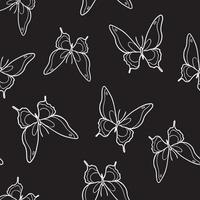 Vector butterfly seamless repeat pattern, black and white background.