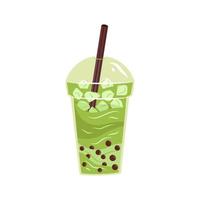 Vector matcha bubble tea. Illustration of japanese  dessert. Asian food. Green tea.