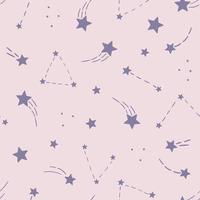 Purple and pink shooting stars vector pattern, seamless background