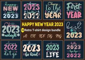 paquete de diseño de camiseta retro feliz año nuevo vector