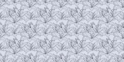 Grey lilies seamless repeat pattern vector background