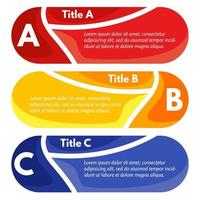 Set of three horizontal colorful options banners. Step by step infographic design template. Vector illustration