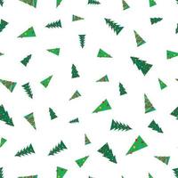 Christmas seamless pattern with green Christmas trees with colorful toys, balls and garlands. Vector illustration