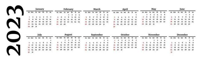 Calendar for 2023 isolated on a white background vector