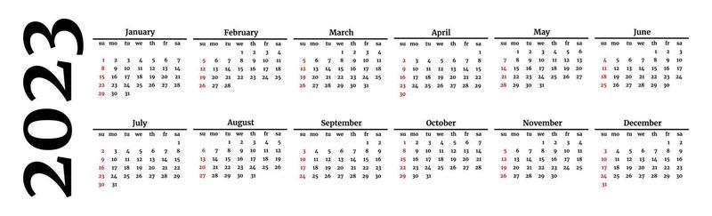 Calendar for 2023 isolated on a white background