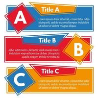 Set of three horizontal colorful options banners. Step by step infographic design template. Vector illustration