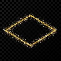 Gold glitter frame. Rhombus frame with shiny sparkles on dark transparent background. Vector illustration