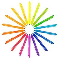 Set of multicolored pens placed in a circle. Vector illustration.