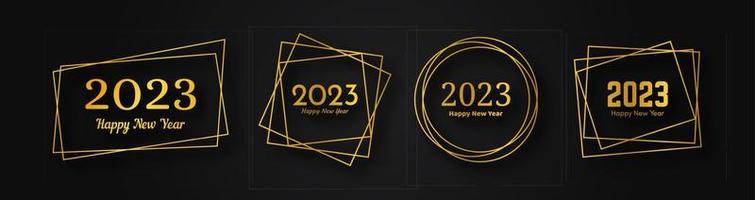 2023 Happy New Year gold geometric polygonal background vector