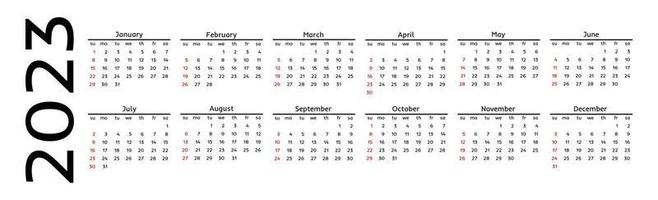 Calendar for 2023 isolated on a white background vector