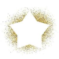 Greeting card with white star frame on golden glitter background. Empty white background. Vector illustration.