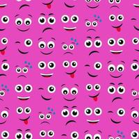 Cartoon faces with emotions. Seamless pattern with different emoticons on purple background. Vector illustration