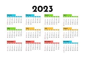 calendario para 2023 aislado en un fondo blanco vector