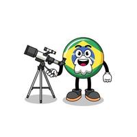 Illustration of brazil flag mascot as an astronomer vector