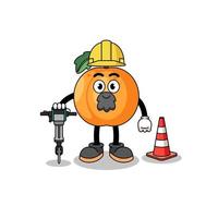 caricatura de personaje de albaricoque trabajando en la construcción de carreteras vector