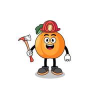 Cartoon mascot of apricot firefighter vector