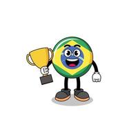 Cartoon mascot of brazil flag holding a trophy vector