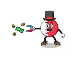 Character Illustration of bahrain flag catching money with a magnet vector