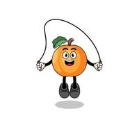 apricot mascot cartoon is playing skipping rope vector