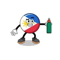 dibujos animados de ilustración de bandera de filipinas con repelente de mosquitos vector