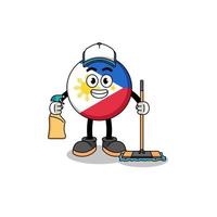 mascota de carácter de la bandera de filipinas como servicios de limpieza vector