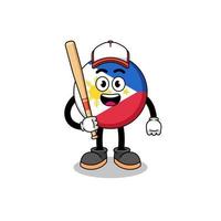 caricatura de la mascota de la bandera de filipinas como jugador de béisbol vector