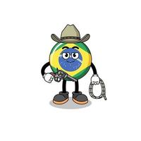 mascota del personaje de la bandera de brasil como un vaquero vector