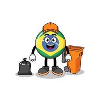 Illustration of brazil flag cartoon as a garbage collector vector