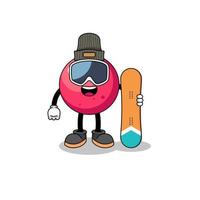 Mascot cartoon of cranberry snowboard player vector