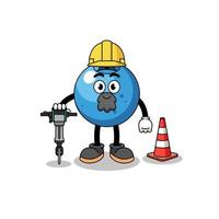 caricatura de personaje de arándano trabajando en la construcción de carreteras vector