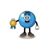 blueberry cartoon illustration with satisfaction guaranteed medal vector