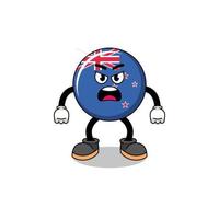 new zealand flag cartoon illustration with angry expression vector