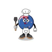 ilustración de la mascota del chef de la bandera de nueva zelanda vector