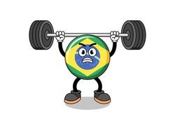 brazil flag mascot cartoon lifting a barbell vector