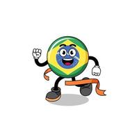caricatura de mascota de la bandera de brasil corriendo en la línea de meta vector