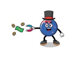 Character Illustration of new zealand flag catching money with a magnet vector