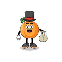 apricot mascot illustration rich man holding a money sack vector