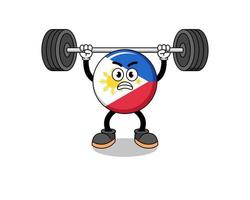 caricatura de la mascota de la bandera de filipinas levantando una barra vector