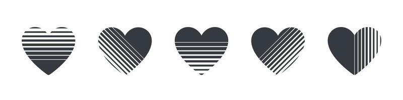 Heartes icons. Abstract textured hearts. Hearts set concept. Vector illustration