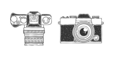 Camera picture. Two camera images in different planes. Hand-drawn image. Vector illustration